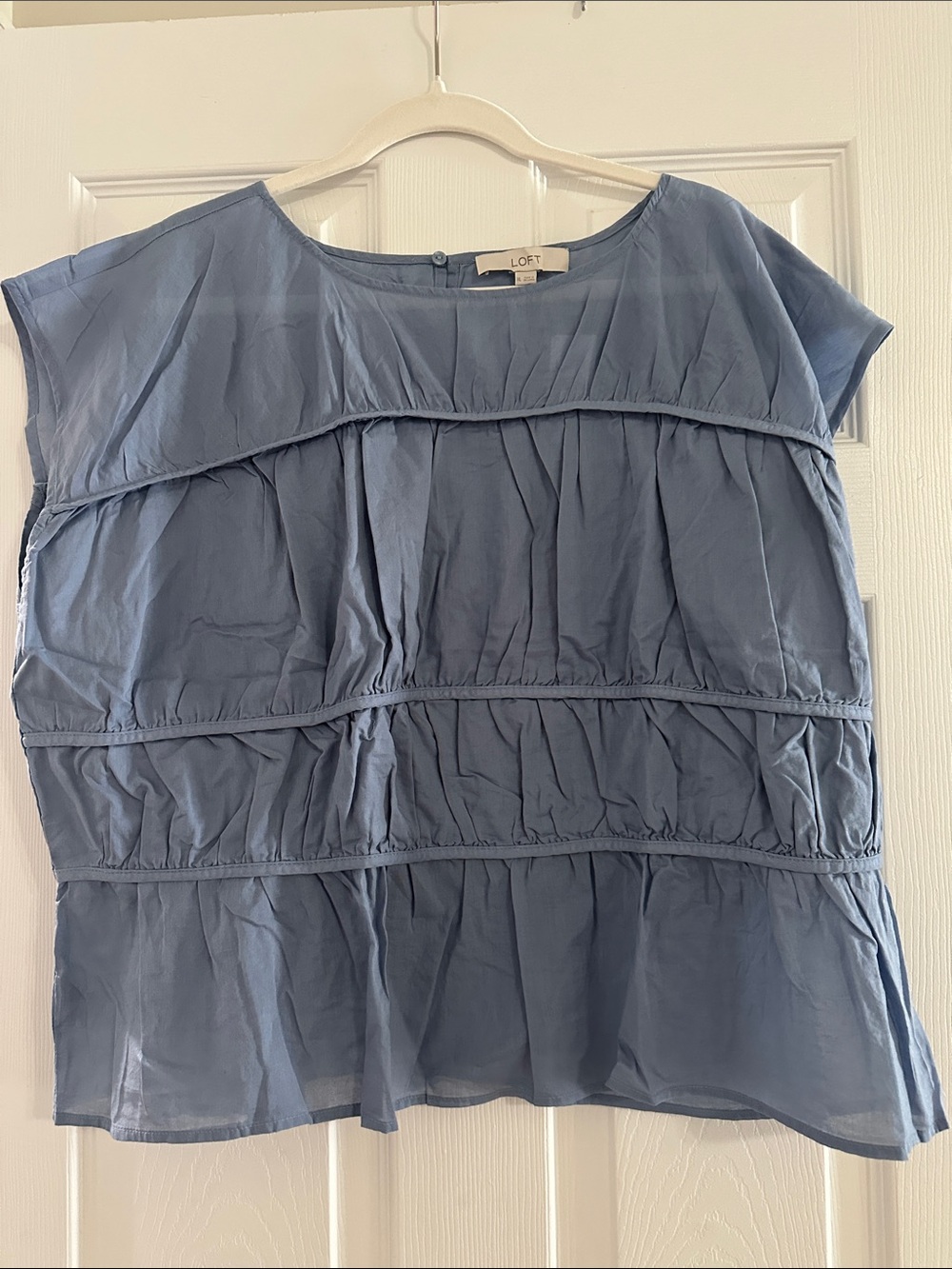 LOFT Dusty Blue Tiered Cap Sleeve Blouse